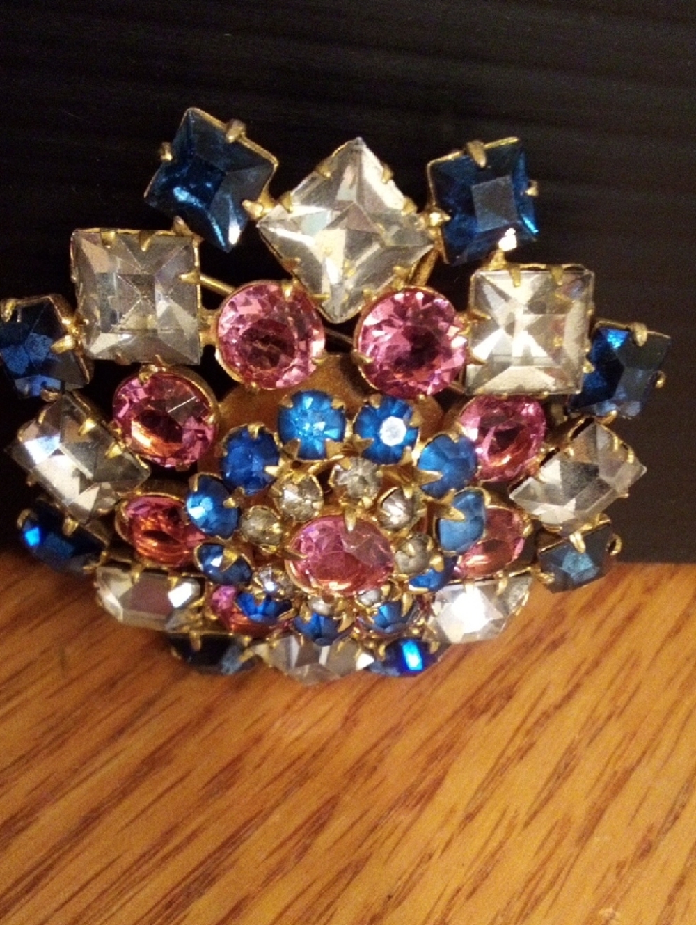 Multicolor Crystal Floral Brooch - Gold Setting - Picture 3 of 5